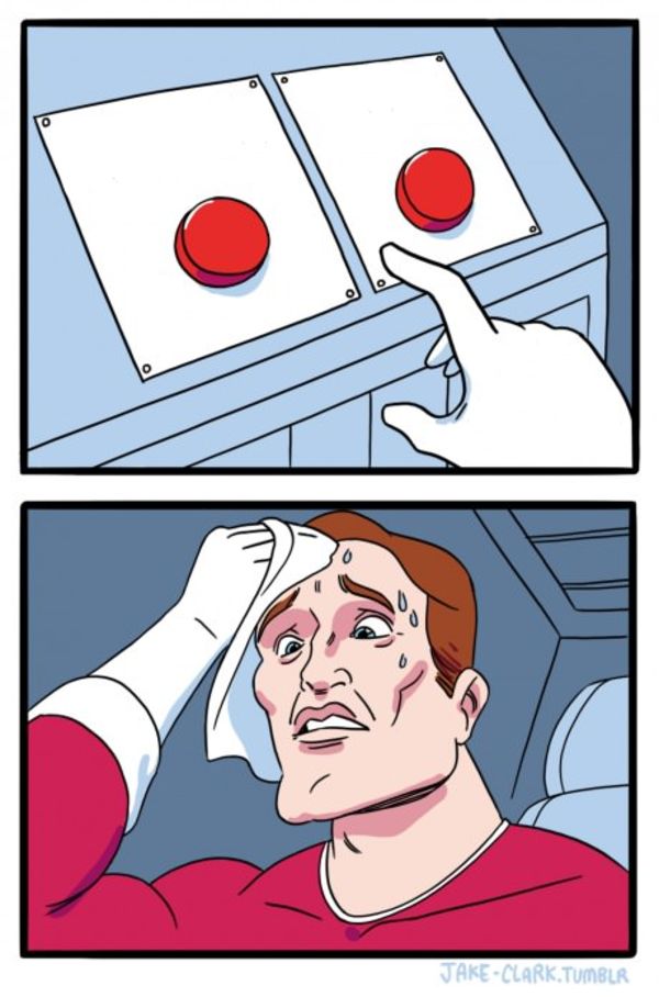 Two Buttons meme about Crazy Compression