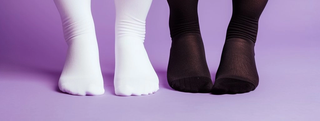 White and black crew socks standing on a light background