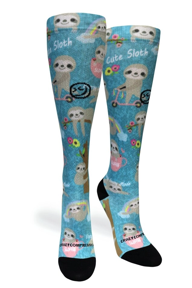 Aqua Cute Sloths knee-high compression sock